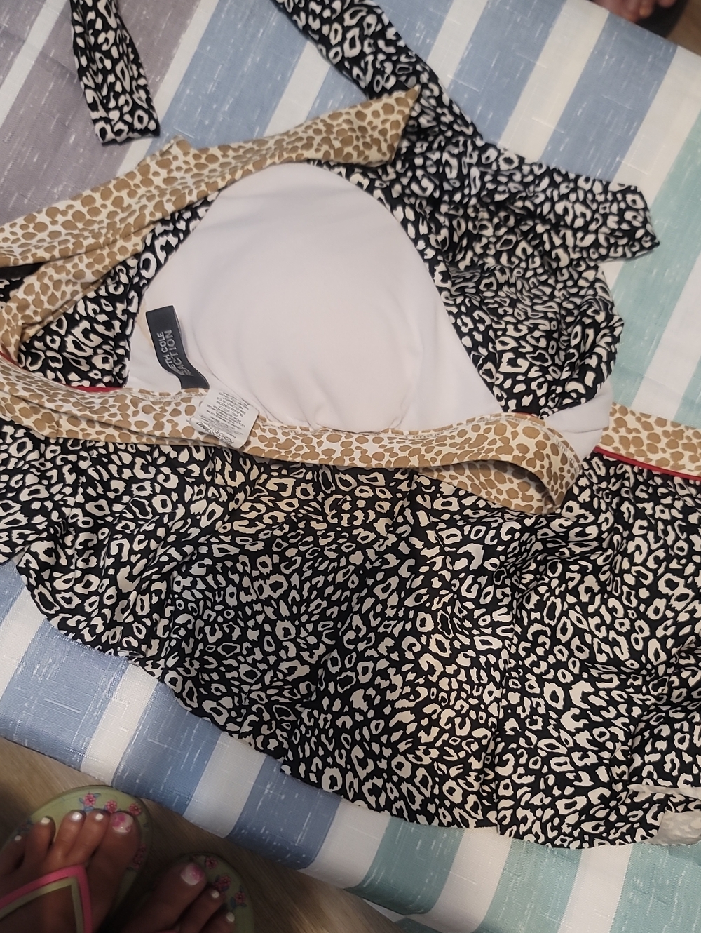 Kenneth Cole Reaction Black & White Leopard Print Bikini with Tan Trim